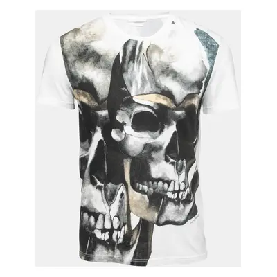 Alexander McQueen White Skull Print Cotton Crew Neck T-Shirt