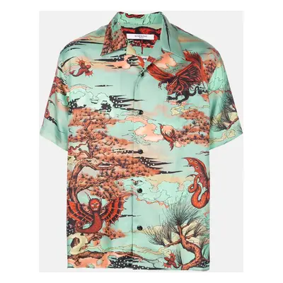 Givenchy Green Printed Silk Short Sleeve Shirt