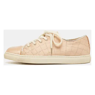 Charlotte Olympia Beige Leather and Satin Lace Up Sneakers Size