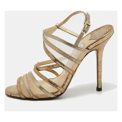 Jimmy Choo Metallic Gold Mesh and Leather Ankle Strap Sandals Size