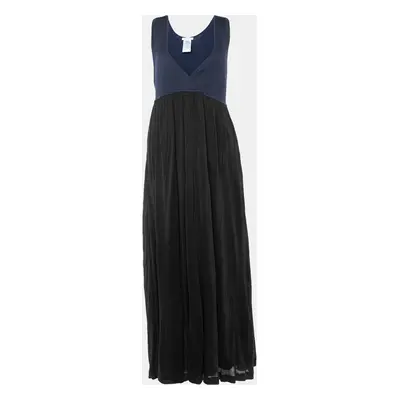 Chloe Navy Blue Knit & Black Skirt Detail Maxi Dress