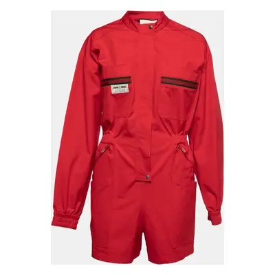 Gucci Red Cotton Web-Stripe Detail Jumpsuit