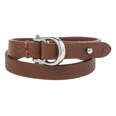 Aigner Brown Leather Double Tour Logo Bracelet