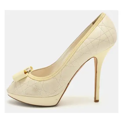 Dior Cream Cannage Patent and Leather Bow Peep Toe Pumps Size 39.5