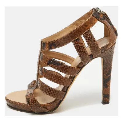 Giuseppe Zanotti Brown/Black Embossed Snakeskin Strappy Sandals Size