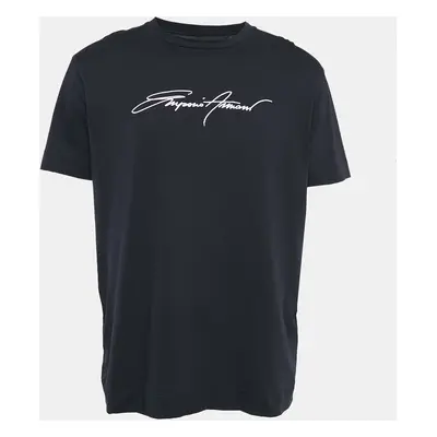 Emporio Armani Navy Blue Logo Embroidered Cotton T-Shirt