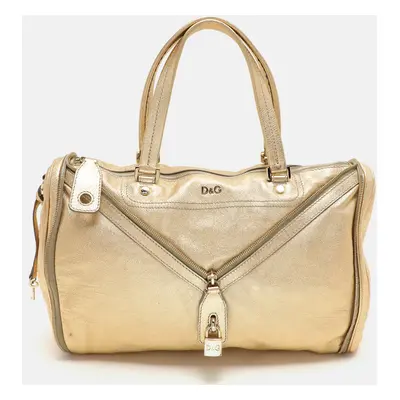 D&G Gold Leather Vilma Top Zip Satchel