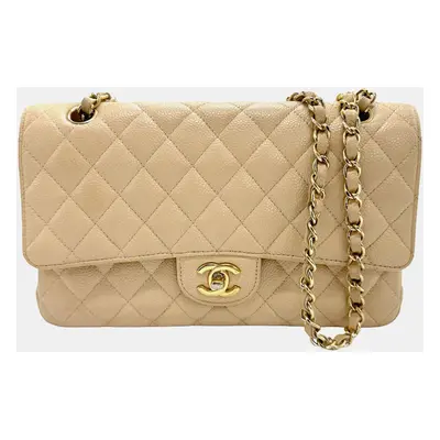 Chanel Beige Caviar Leather Classic Double Flap Shoulder Bag