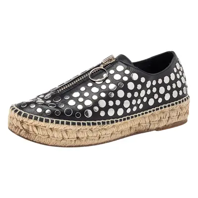 Alexander Wang Black Embellished Leather Platform Espadrille Flats Size