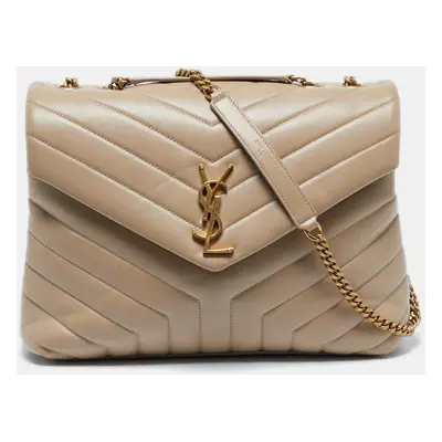 Saint Laurent Beige Matelassé Leather LouLou Shoulder Bag