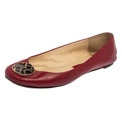 CH Carolina Herrera Red Leather Logo Ballet Flats Size