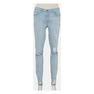 Lovers + Friends Blue Light Wash Denim Distressed Skinny Jeans