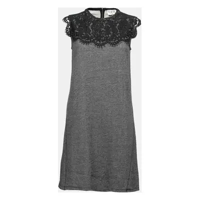 Sea Grey Wool and Lace Neckline Detail Sleeveless Dress