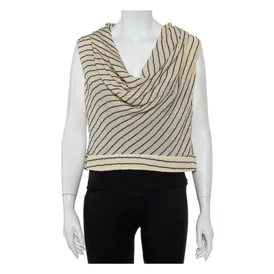 Giorgio Armani Bicolor Striped Silk Sleeveless Cowl Neck Top