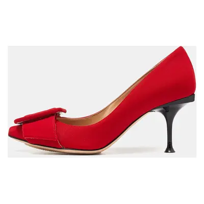 Sergio Rossi Red Satin Buckle Pumps Size 35.5