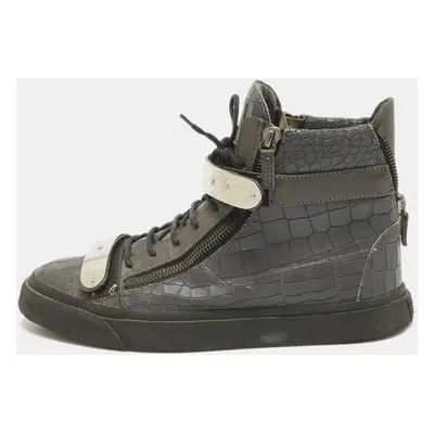 Giuseppe Zanotti Grey Croc Embossed Leather High Top Sneakers Size