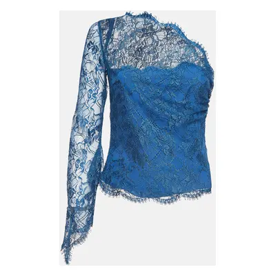 Emilio Pucci Blue Patterned Lace One Shoulder Top