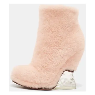 Fendi Pink Shearling Fur Ankle Length Boots Size