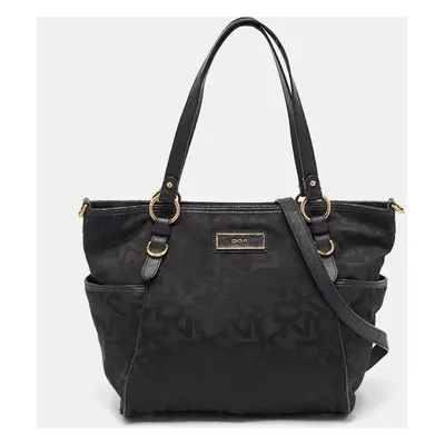 DKNY Black Signature Canvas and Leather Tote