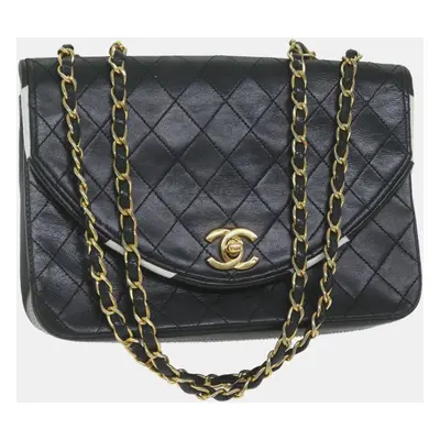 Chanel Black Leather Quilted Half Moon Flap Bag