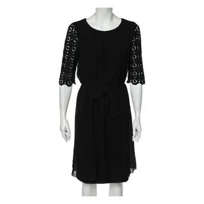 Moschino Cheap and Chic Black Silk & Lace Sleeve Midi Dress