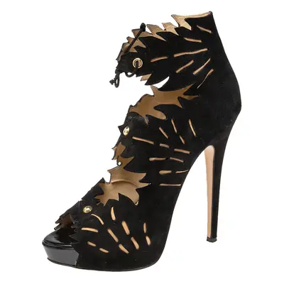 Charlotte Olympia Black Suede Eve Leaf Cutout Ankle Booties Size