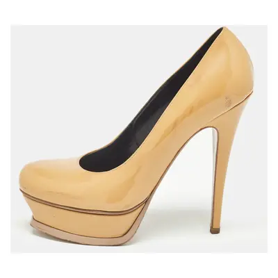 Saint Laurent Beige Patent Leather Tribtoo Platform Pumps Size