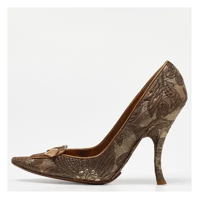 Dolce & Gabbana Brown/Gold Brocade Fabric Pointed Toe Pumps Size 39.5