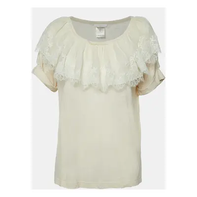 Chloe Ecru Cream Knit Lace Trimmed Top