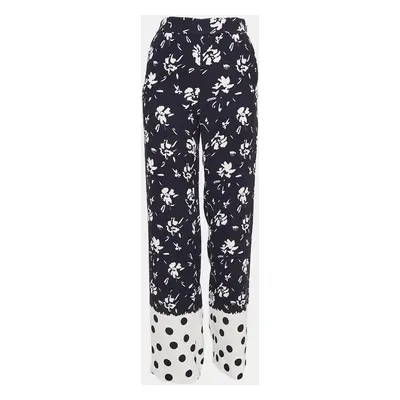 CH Carolina Herrera Blue Floral Printed Crepe Wide-Leg Pants