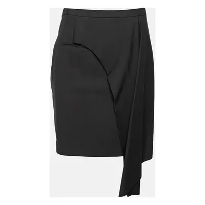 Balenciaga Black Wool Asymmetric Overlay Detailed Skirt