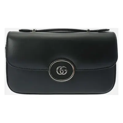 Gucci Black Leather Double G Shoulder Bag