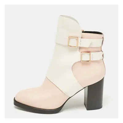 Tod's Pink/White Leather Block Heel Ankle Length Boots Size 38.5