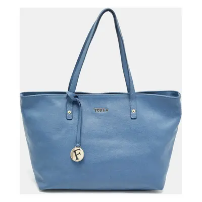 Furla Blue Leather Top Zip Tote