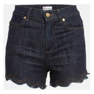 RED Valentino Dark Blue Denim Fringed Shorts