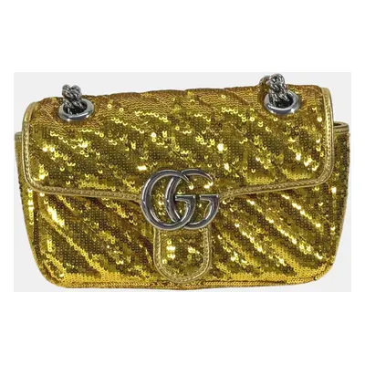 Gucci Yellow Gold GG Marmont Crossbody Double Chain Shoulder Bag