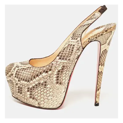 Christian Louboutin Brown/Beige Python Dafsling Slingback Pumps Size