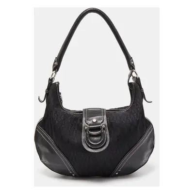 Aigner Black Signature Canvas and Leather Zip Hobo