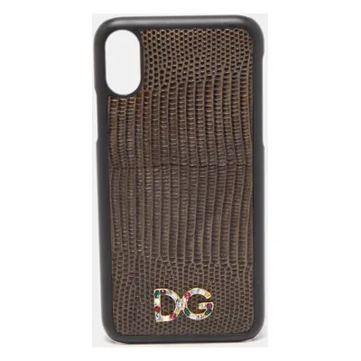 Dolce & Gabbana Green/Black Lizard Embossed Leather iPhone X Cover