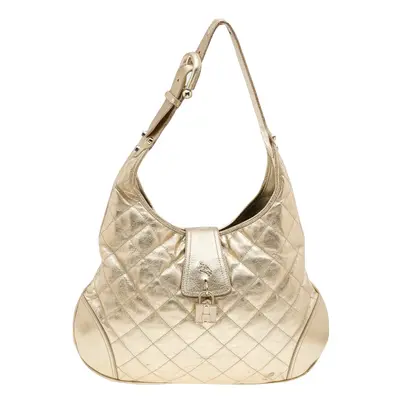 Burberry Metallic Gold Quilted Leather Brooke Hobo