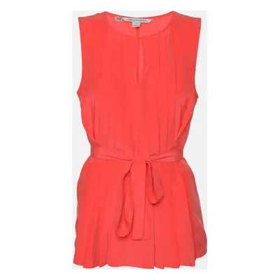 Diane Von Furstenberg Neon Orange Silk Belgin Sleeveless Top