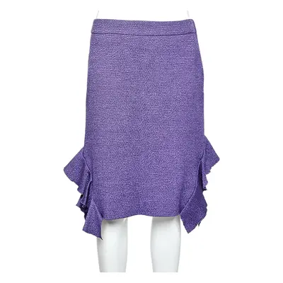 Moschino Purple Textured Wool & Silk Ruffled Mini Skirt