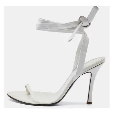 Sergio Rossi White Leather Ankle Wrap Sandals Size