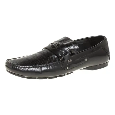 Versace Black Leather Medusa Detail Slip On Loafers Size