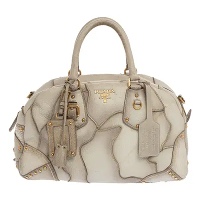 Prada White Ombre Deerskin Leather, Croco and Lizard Trim Patchwork Cervo Bowler Bag