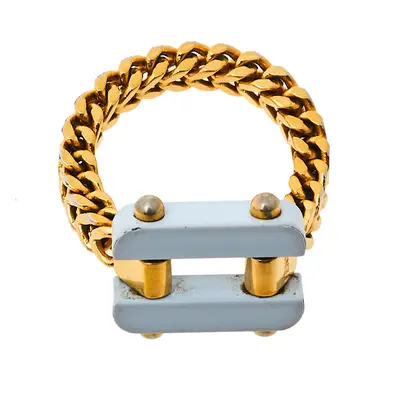 Fendi Pale Blue Resin Charm Chain Link Ring