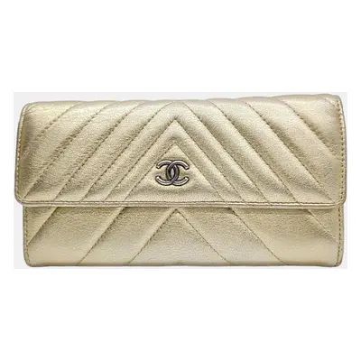 Chanel Gold chevron long wallet