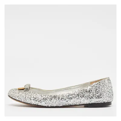 Dolce & Gabbana Silver Glitter Bow Ballet Flats Size 37.5