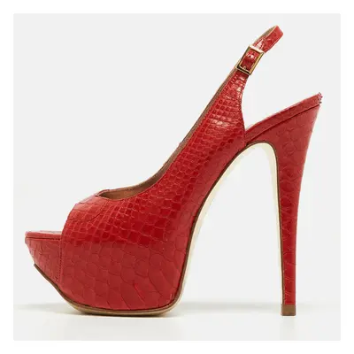 Gina Red Python Open Toe Platform Slingback Pumps Size