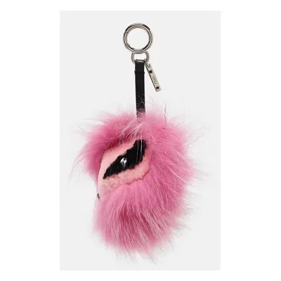 Fendi Pink Fox Fur and Shearling Crystal Tria Monster Bug Bag Charm